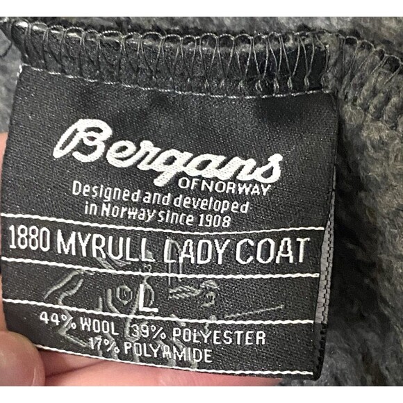 Bergans of Norway Myrull Lady Coat Black Wool Hooded Jacket Women's Large 1880 - Picture 9 of 16